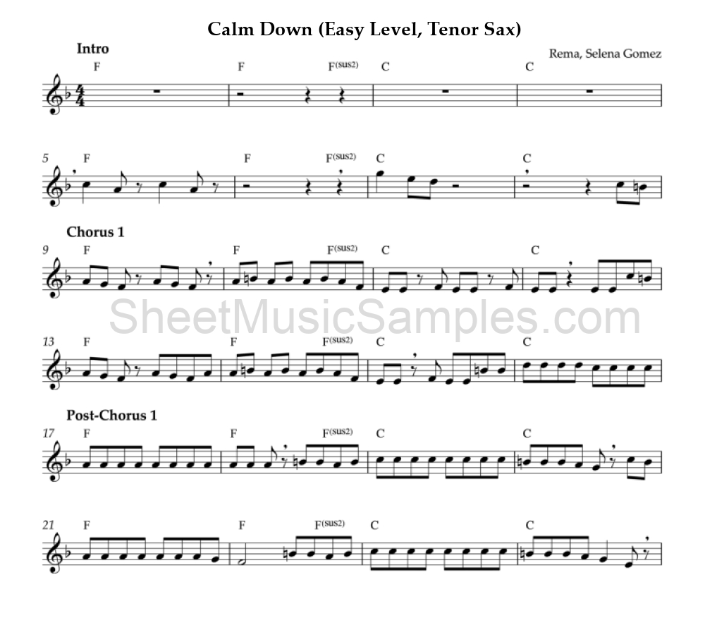 Calm Down (Easy Level, Tenor Sax)