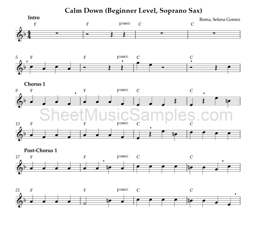 Calm Down (Beginner Level, Soprano Sax)