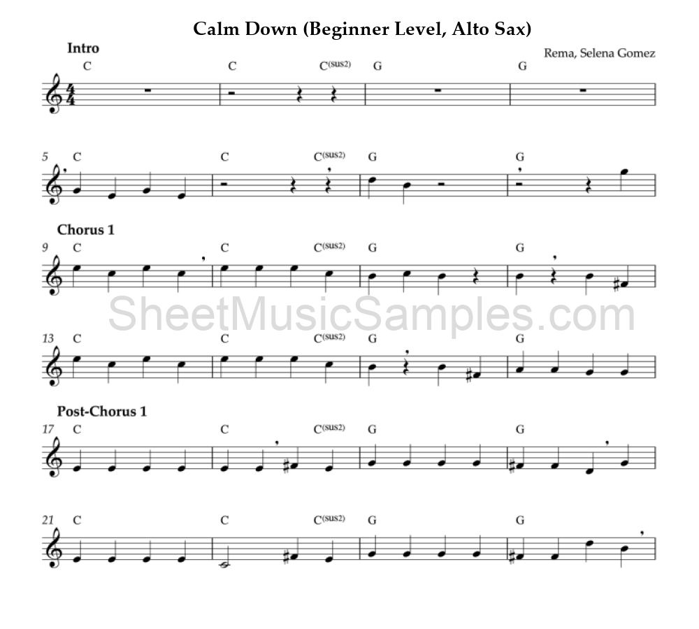 Calm Down (Beginner Level, Alto Sax)