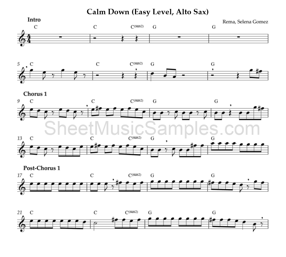 Calm Down (Easy Level, Alto Sax)