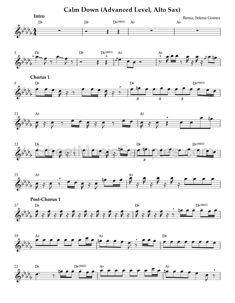 Calm Down (Advanced Level, Alto Sax)