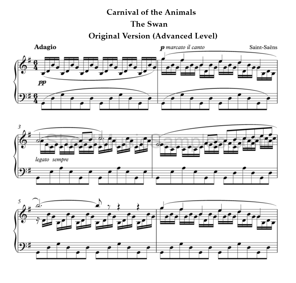 Carnival of the Animals - The Swan - Original Version (Advanced Level)