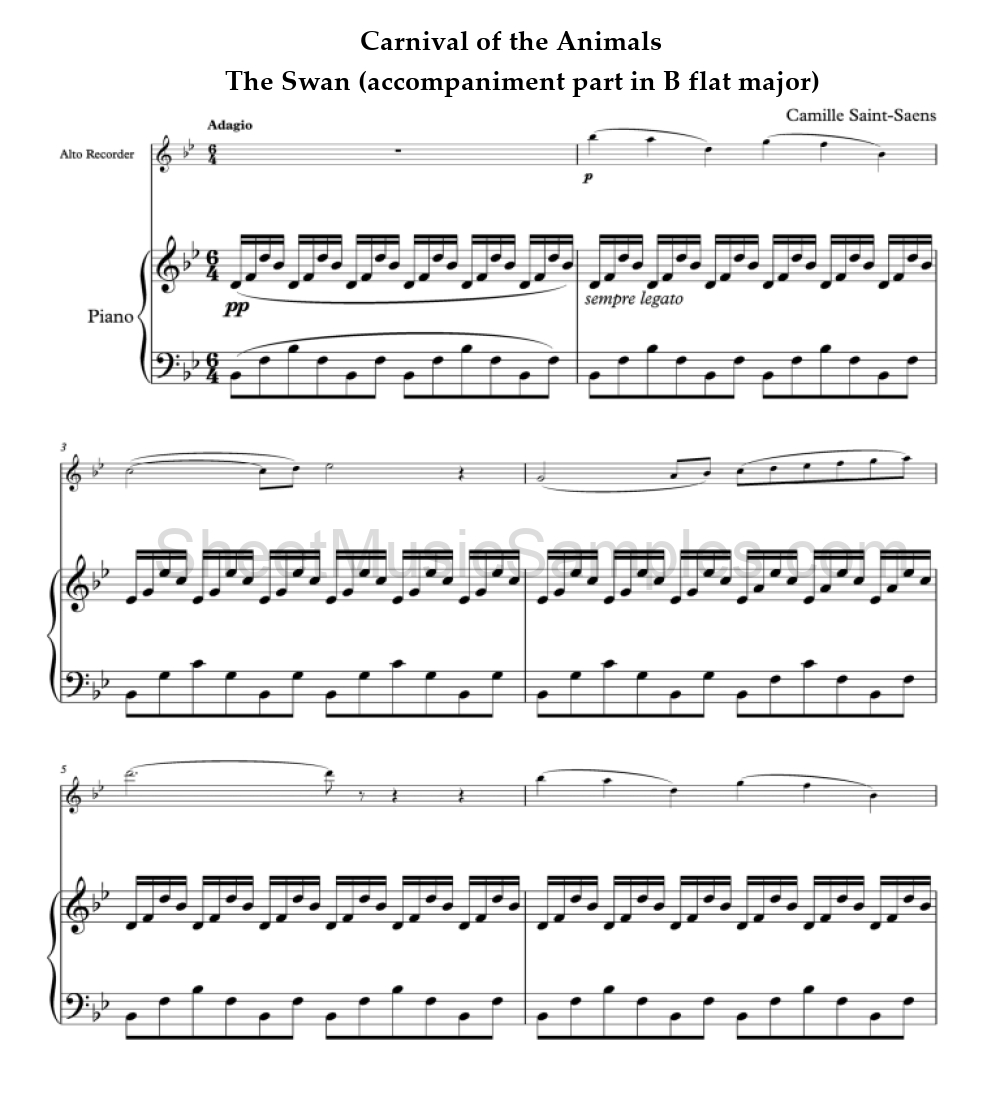 Carnival of the Animals - The Swan (accompaniment part in B flat major)