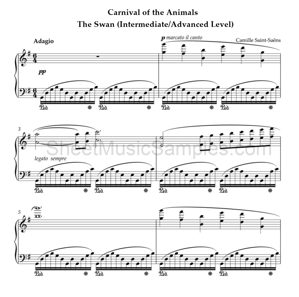 Carnival of the Animals - The Swan (Intermediate/Advanced Level)