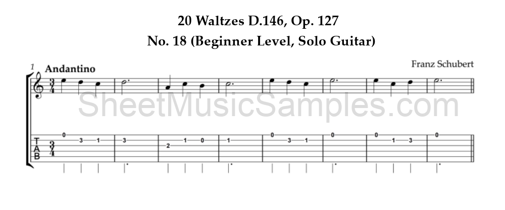 20 Waltzes D.146, Op. 127 - No. 18 (Beginner Level, Solo Guitar)