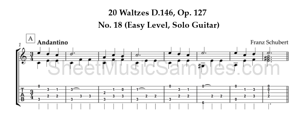 20 Waltzes D.146, Op. 127 - No. 18 (Easy Level, Solo Guitar)