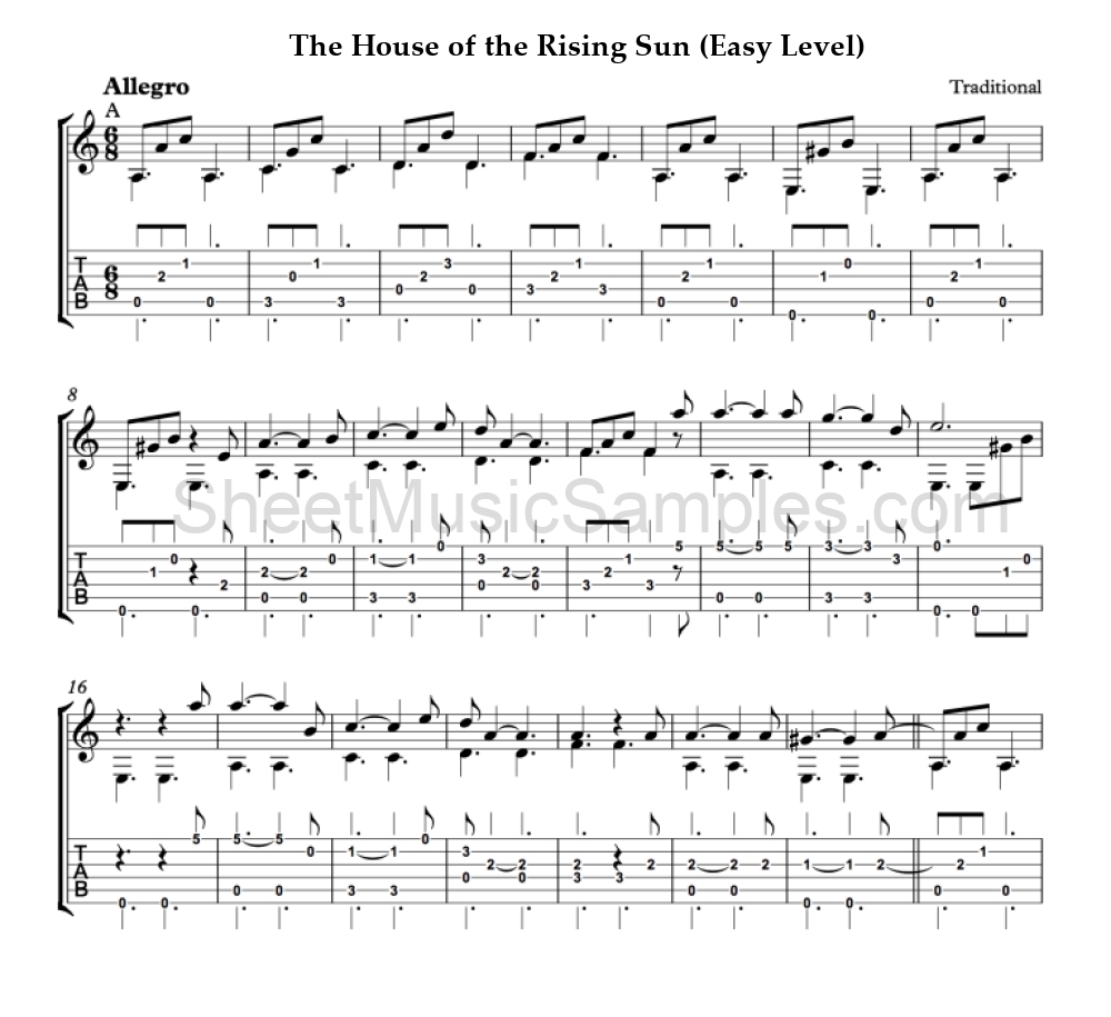 The House of the Rising Sun (Easy Level)