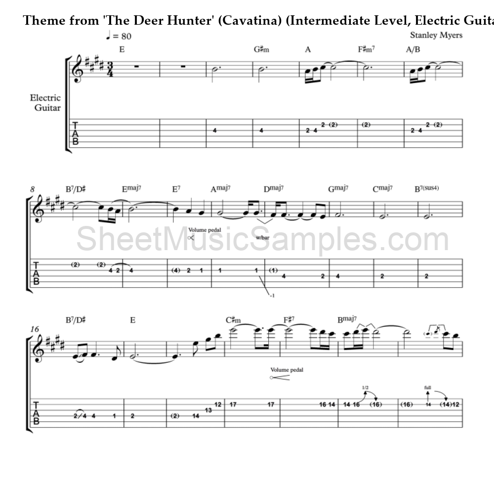 Theme from 'The Deer Hunter' (Cavatina) (Intermediate Level, Electric Guitar)