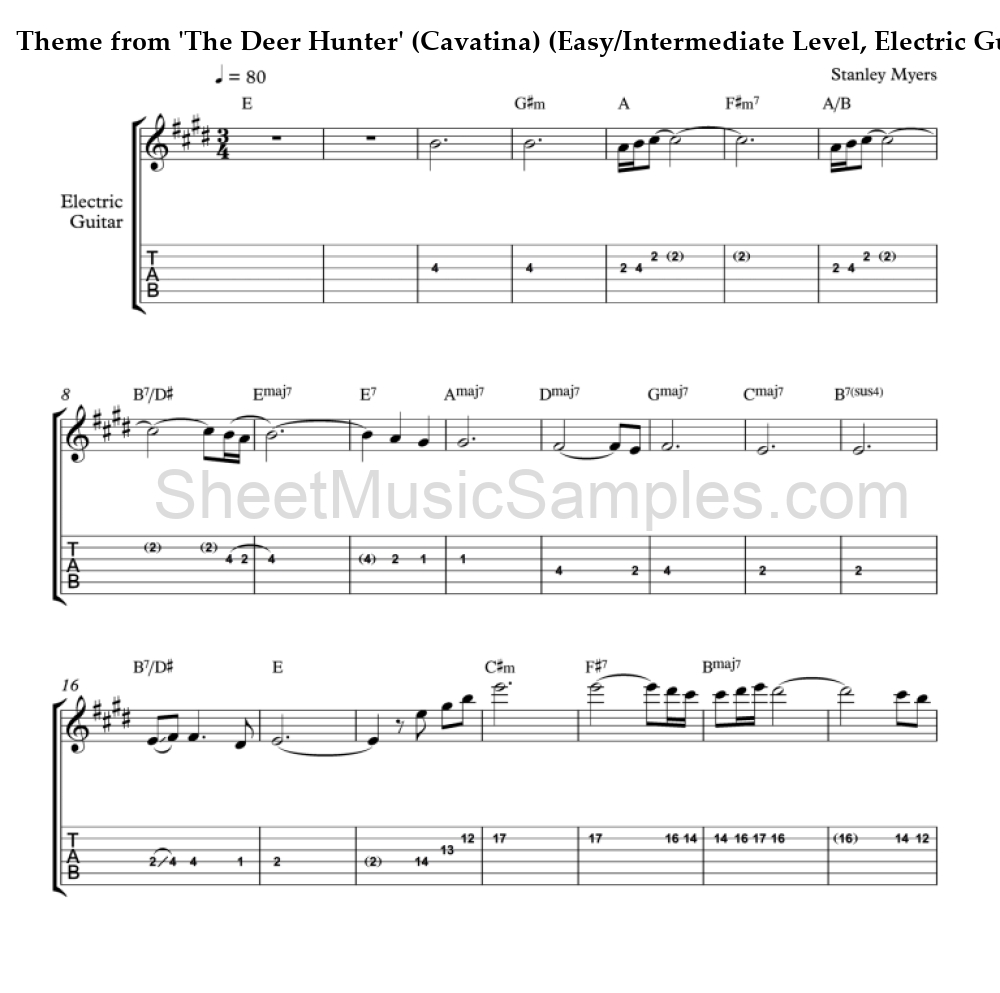 Theme from 'The Deer Hunter' (Cavatina) (Easy/Intermediate Level, Electric Guitar)