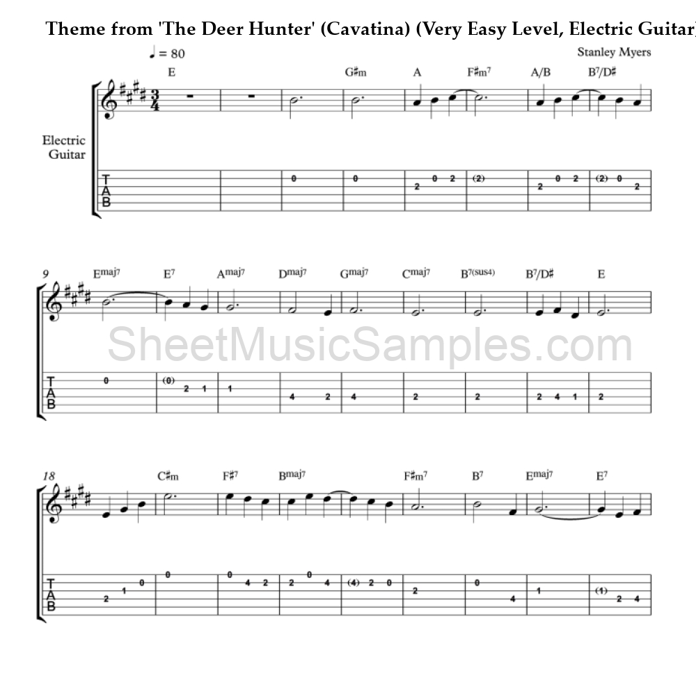 Theme from 'The Deer Hunter' (Cavatina) (Very Easy Level, Electric Guitar)