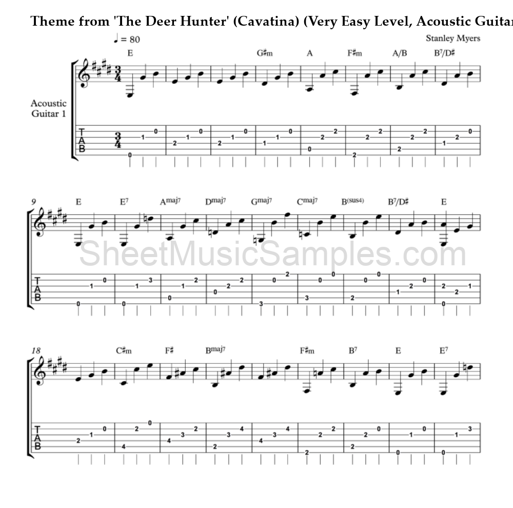 Theme from 'The Deer Hunter' (Cavatina) (Very Easy Level, Acoustic Guitar)