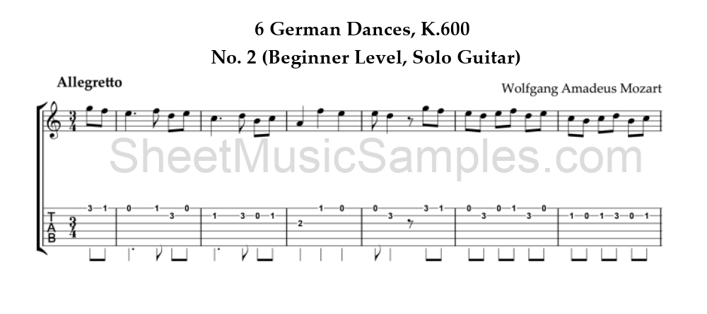 6 German Dances, K.600 - No. 2 (Beginner Level, Solo Guitar)