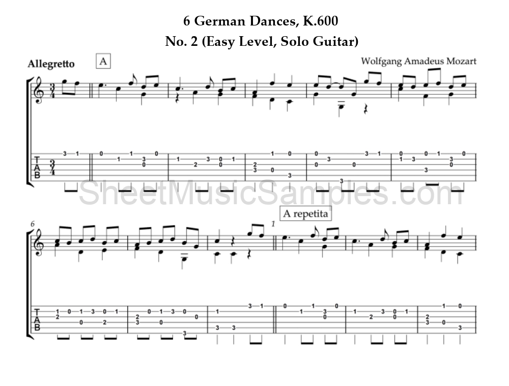 6 German Dances, K.600 - No. 2 (Easy Level, Solo Guitar)