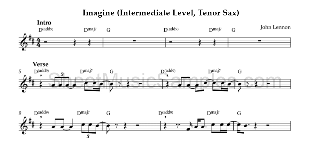 Imagine (Intermediate Level, Tenor Sax)