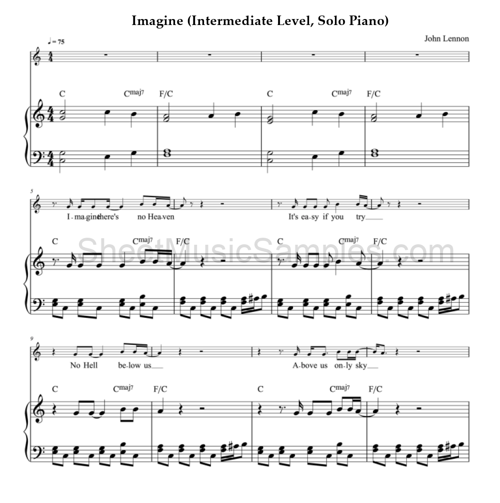 Imagine (Intermediate Level, Solo Piano)