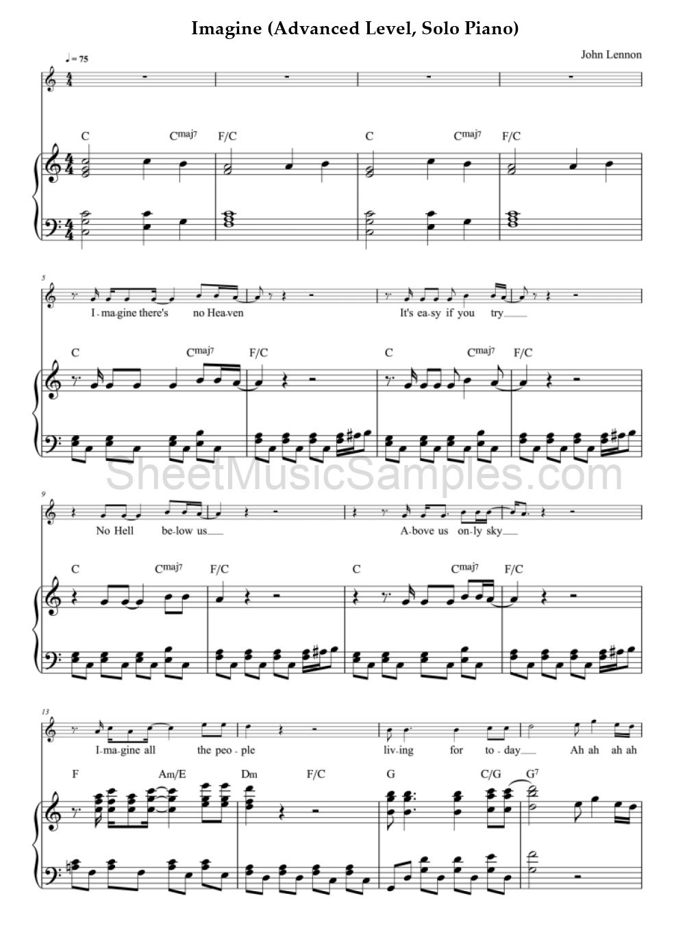 Imagine (Advanced Level, Solo Piano)