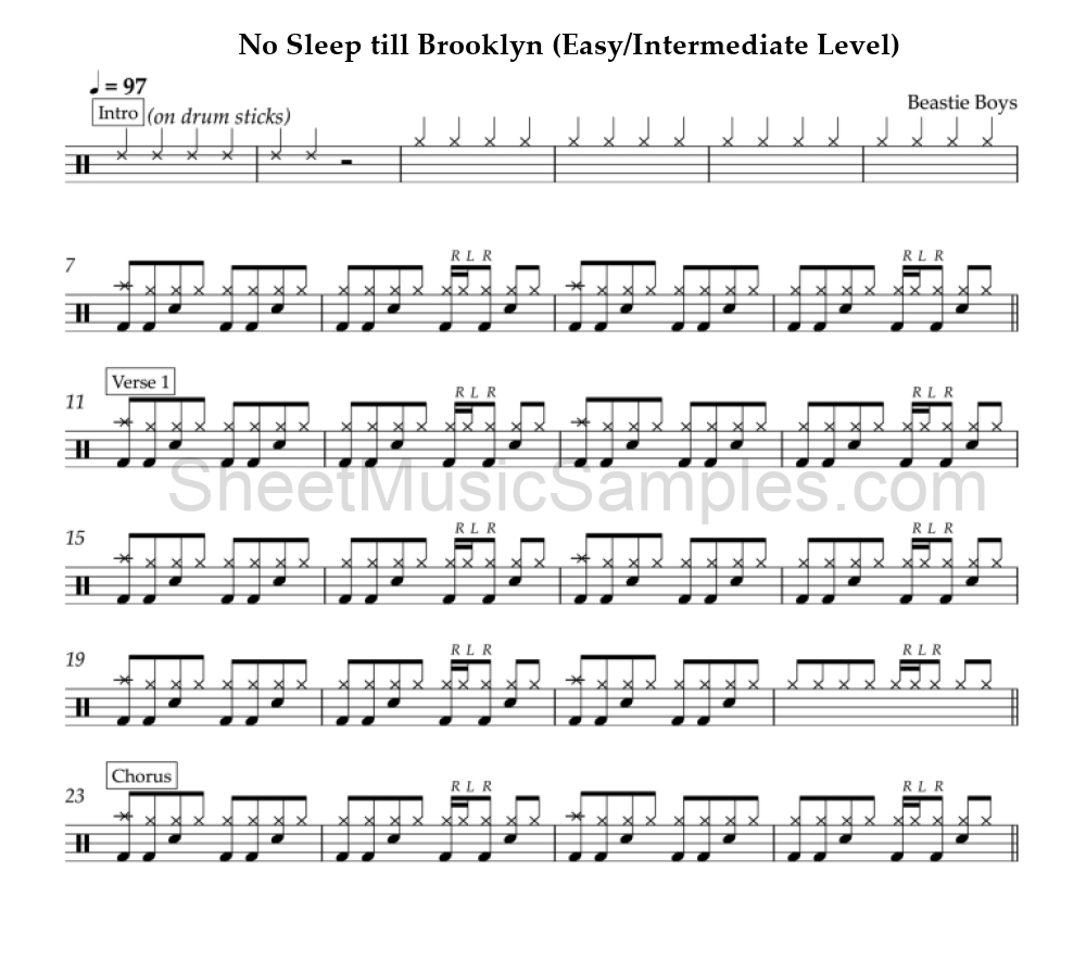 No Sleep till Brooklyn (Easy/Intermediate Level)