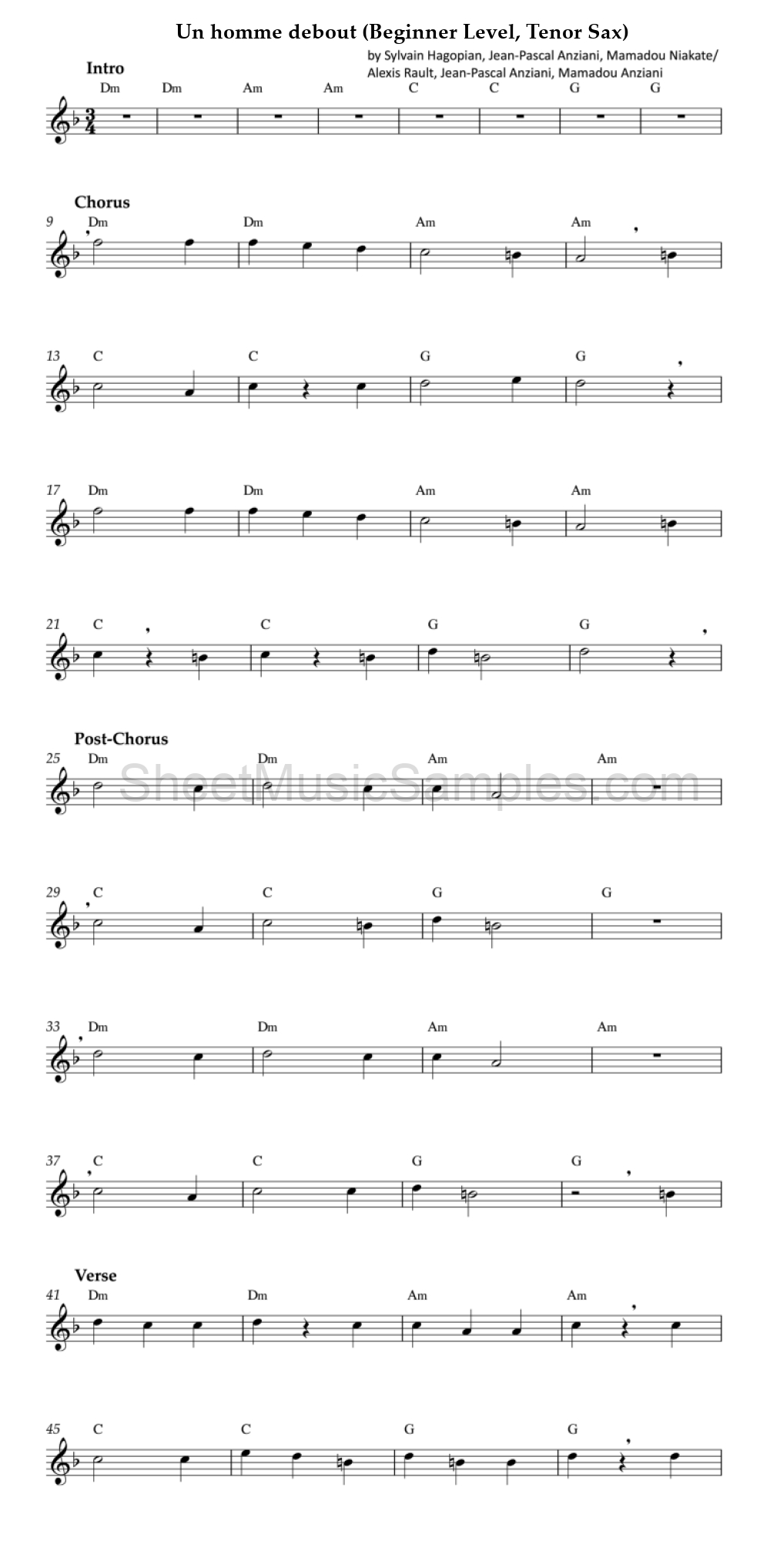 Un homme debout (Beginner Level, Tenor Sax)