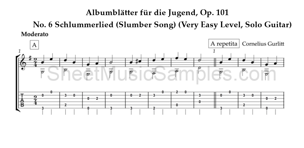 Albumblätter für die Jugend, Op. 101 - No. 6 Schlummerlied (Slumber Song) (Very Easy Level, Solo Guitar)