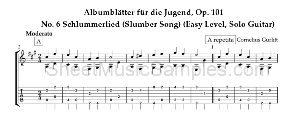 Albumblätter für die Jugend, Op. 101 - No. 6 Schlummerlied (Slumber Song) (Easy Level, Solo Guitar)