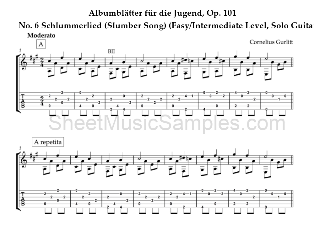 Albumblätter für die Jugend, Op. 101 - No. 6 Schlummerlied (Slumber Song) (Easy/Intermediate Level, Solo Guitar)