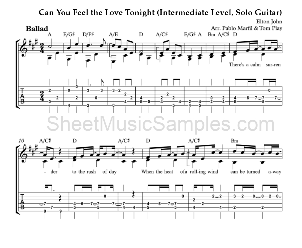 Can You Feel the Love Tonight (Intermediate Level, Solo Guitar)