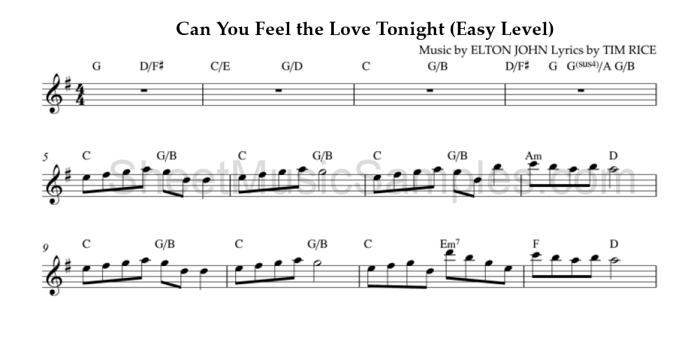 Can You Feel the Love Tonight (Easy Level)