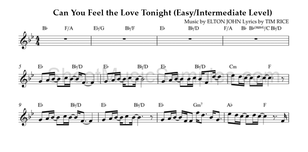 Can You Feel the Love Tonight (Easy/Intermediate Level)