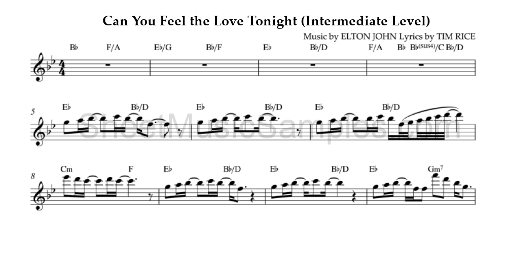 Can You Feel the Love Tonight (Intermediate Level)