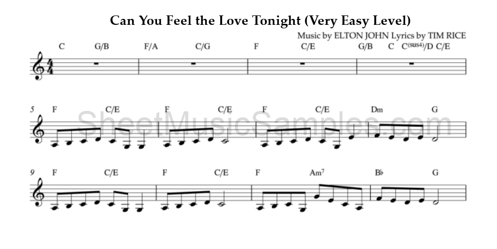 Can You Feel the Love Tonight (Very Easy Level)