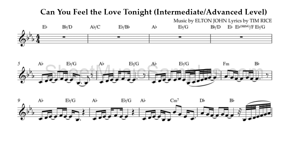 Can You Feel the Love Tonight (Intermediate/Advanced Level)