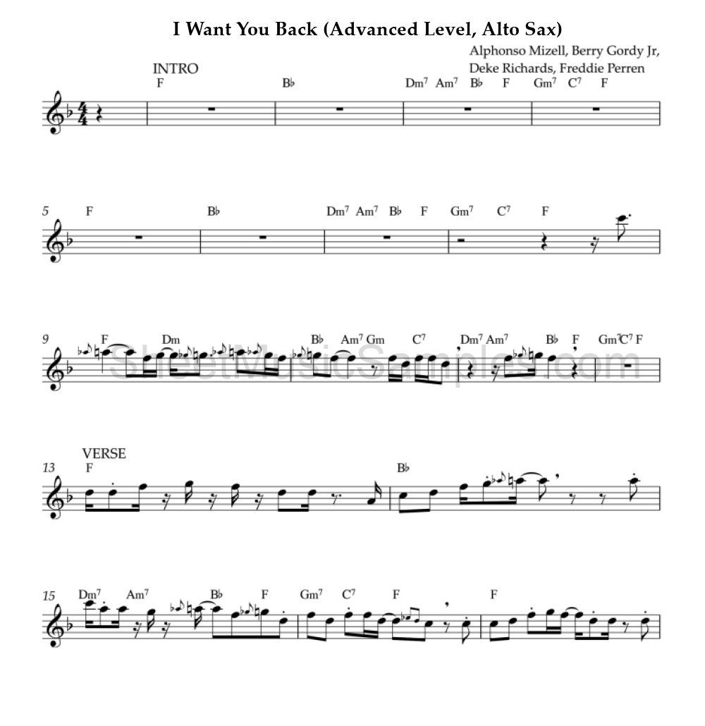 I Want You Back (Advanced Level, Alto Sax)