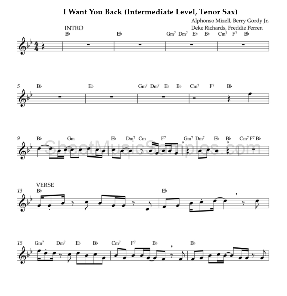 I Want You Back (Intermediate Level, Tenor Sax)