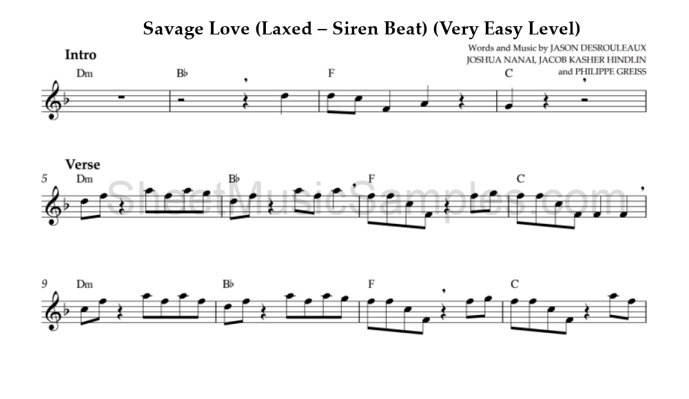 Savage Love (Laxed – Siren Beat) (Very Easy Level)