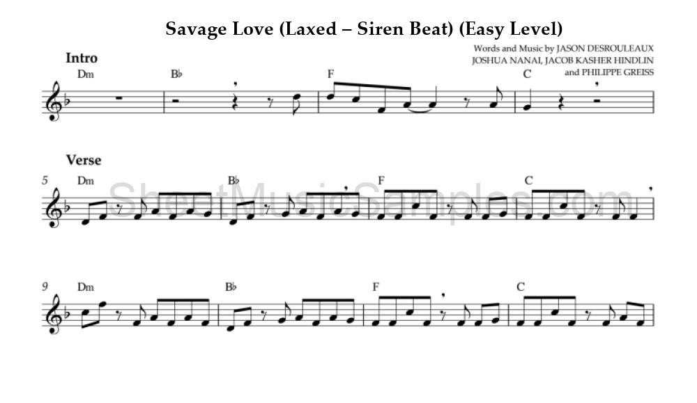 Savage Love (Laxed – Siren Beat) (Easy Level)