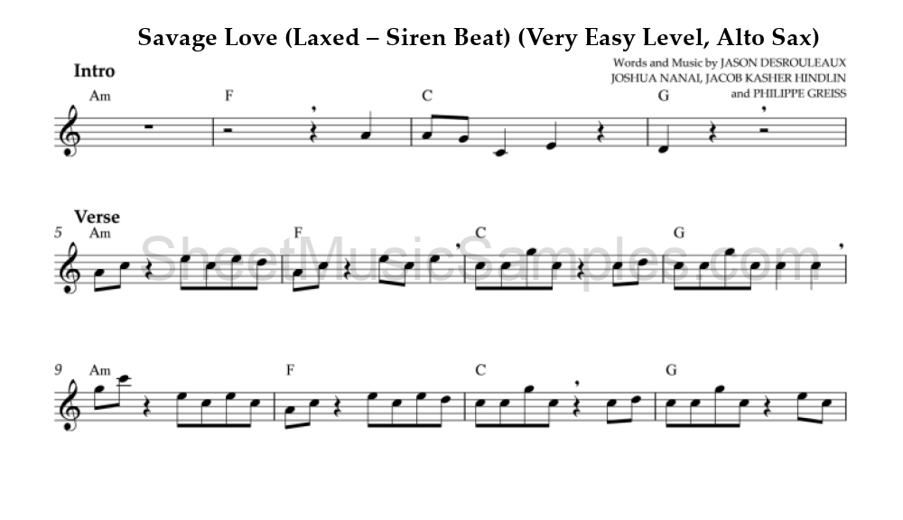 Savage Love (Laxed – Siren Beat) (Very Easy Level, Alto Sax)