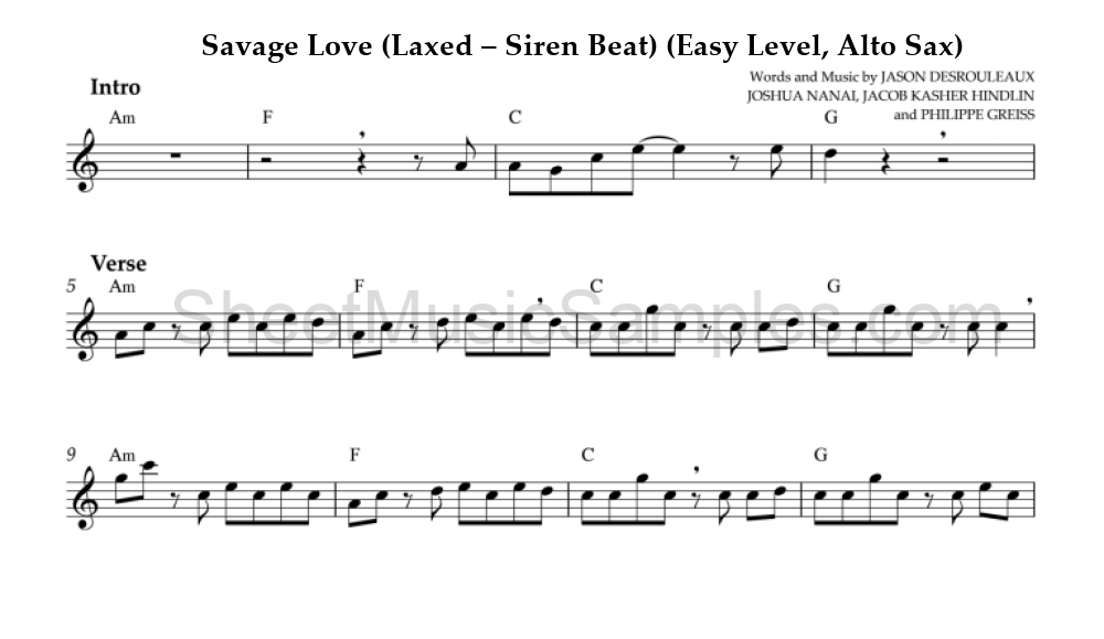 Savage Love (Laxed – Siren Beat) (Easy Level, Alto Sax)