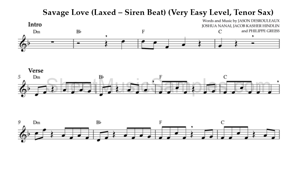 Savage Love (Laxed – Siren Beat) (Very Easy Level, Tenor Sax)