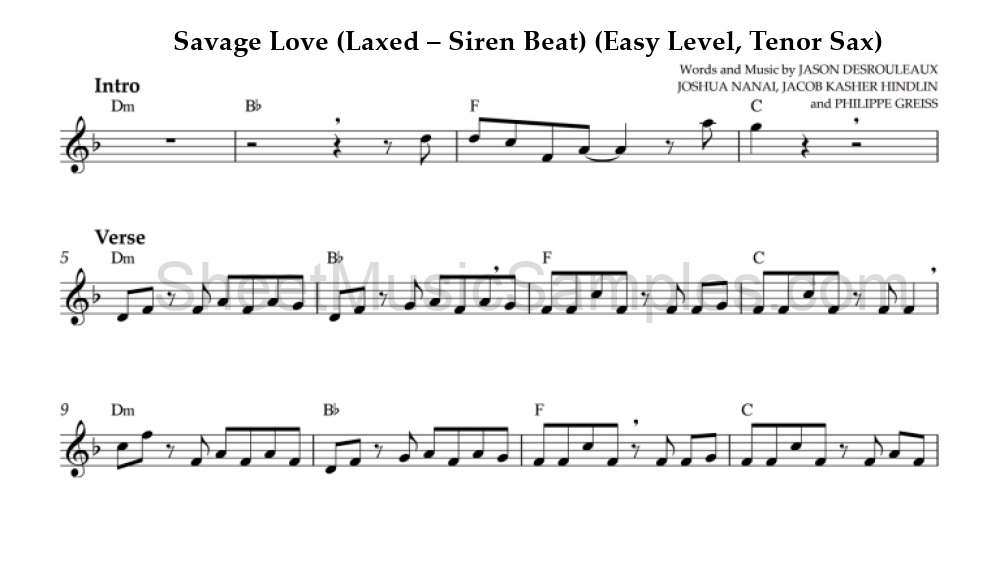 Savage Love (Laxed – Siren Beat) (Easy Level, Tenor Sax)