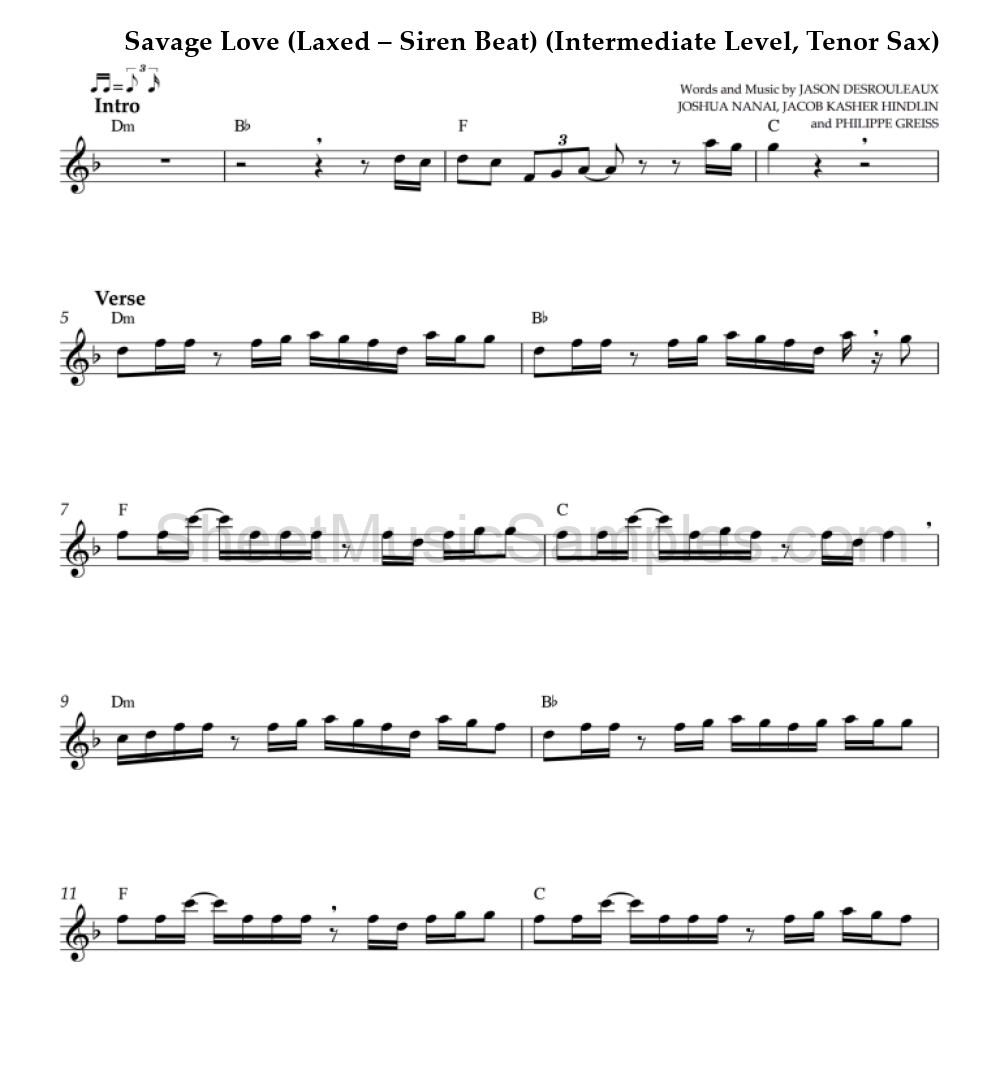 Savage Love (Laxed – Siren Beat) (Intermediate Level, Tenor Sax)