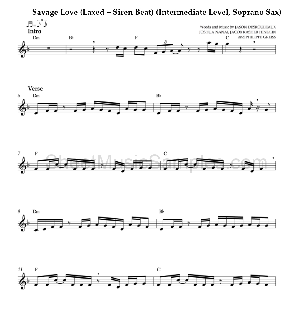 Savage Love (Laxed – Siren Beat) (Intermediate Level, Soprano Sax)