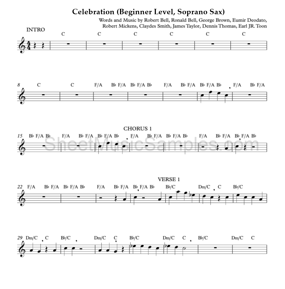 Celebration (Beginner Level, Soprano Sax)