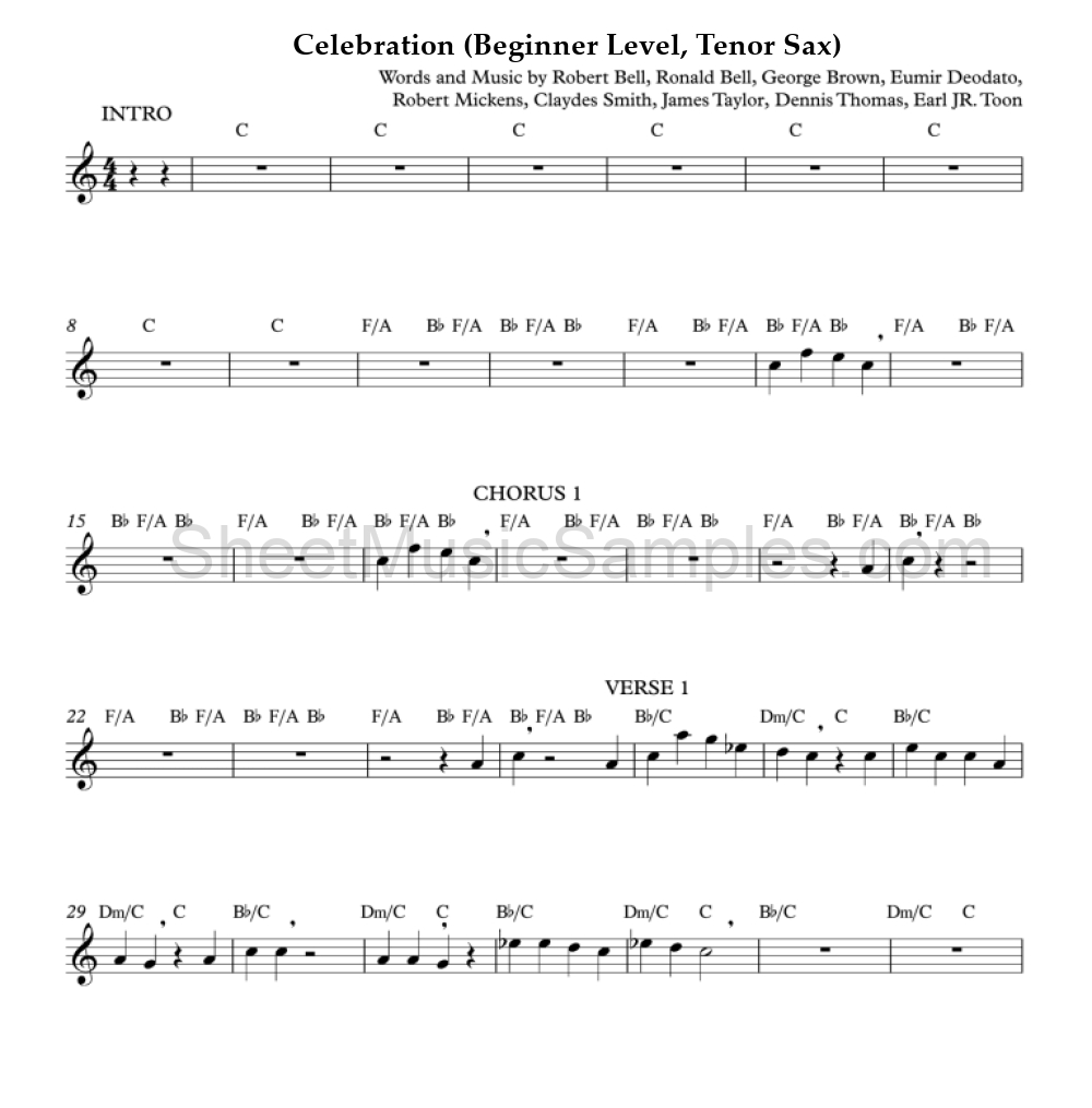 Celebration (Beginner Level, Tenor Sax)