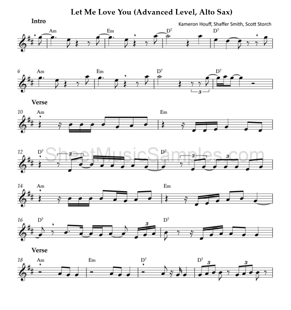 Let Me Love You (Advanced Level, Alto Sax)