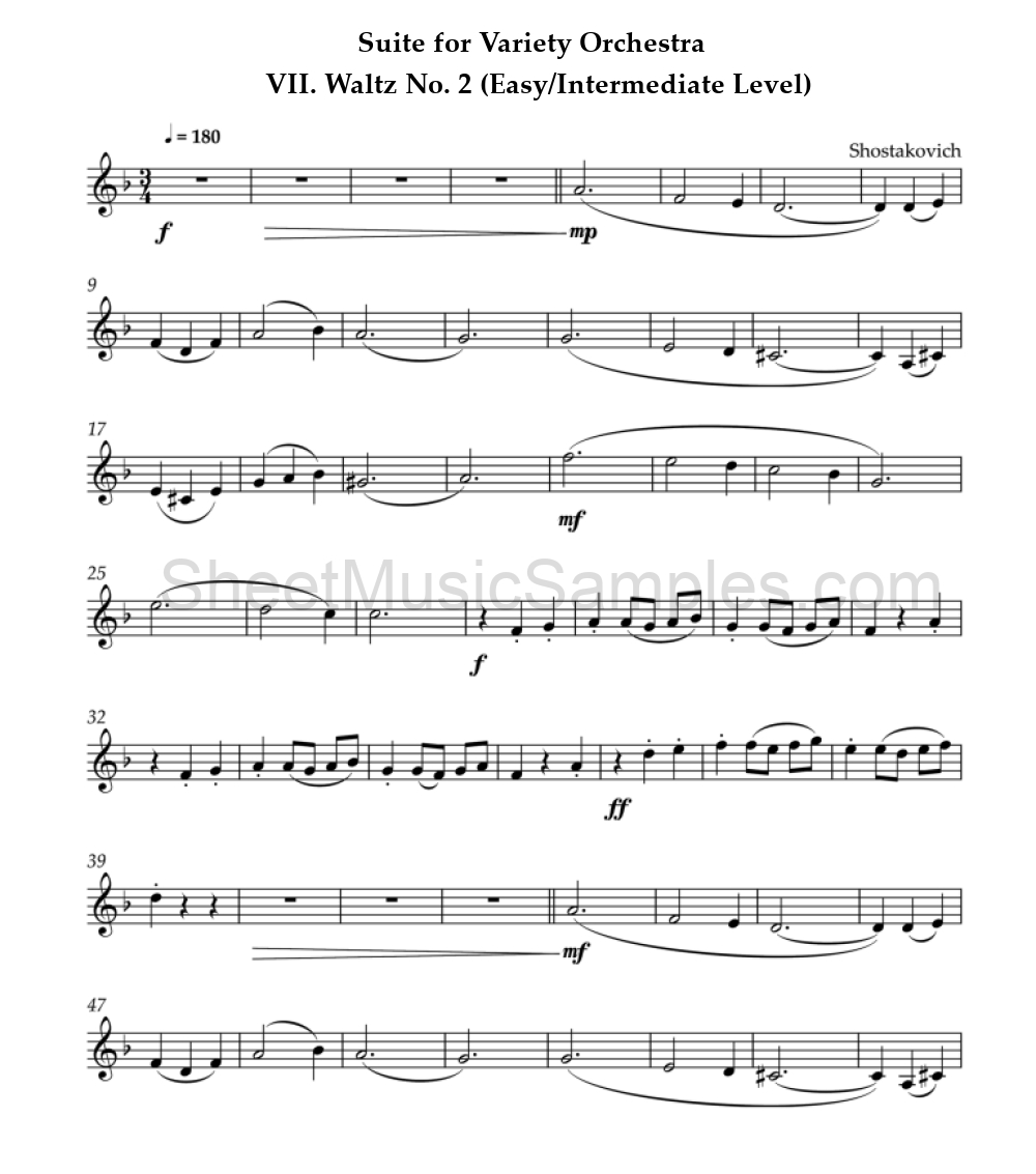 Suite for Variety Orchestra - VII. Waltz No. 2 (Easy/Intermediate Level)