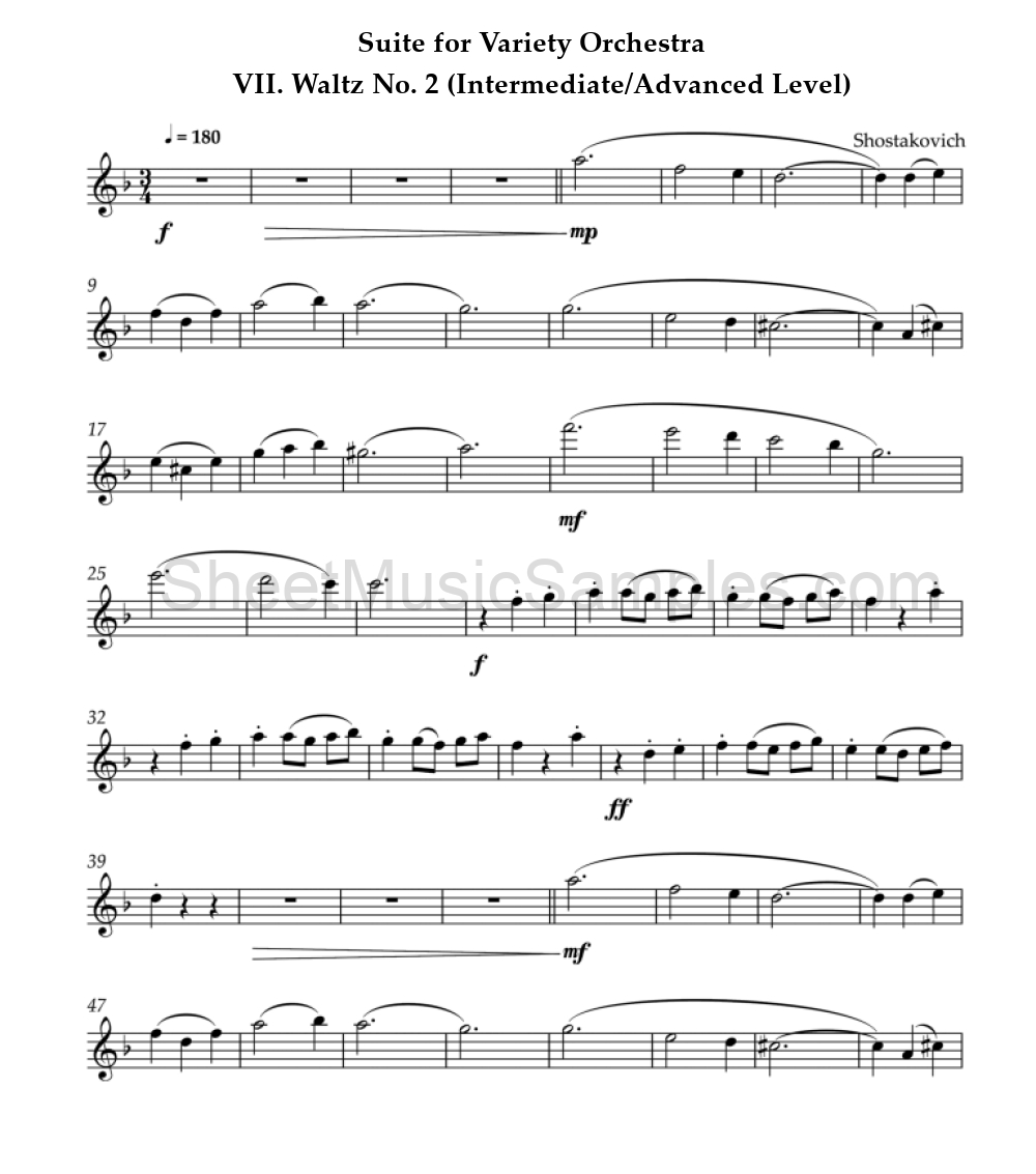 Suite for Variety Orchestra - VII. Waltz No. 2 (Intermediate/Advanced Level)