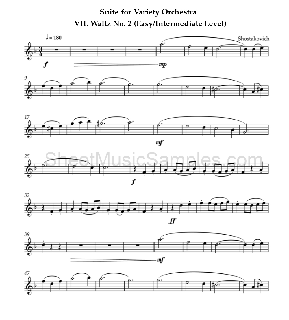 Suite for Variety Orchestra - VII. Waltz No. 2 (Easy/Intermediate Level)