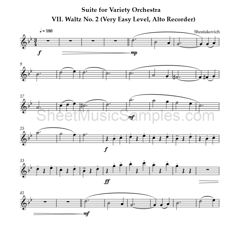 Suite for Variety Orchestra - VII. Waltz No. 2 (Very Easy Level, Alto Recorder)