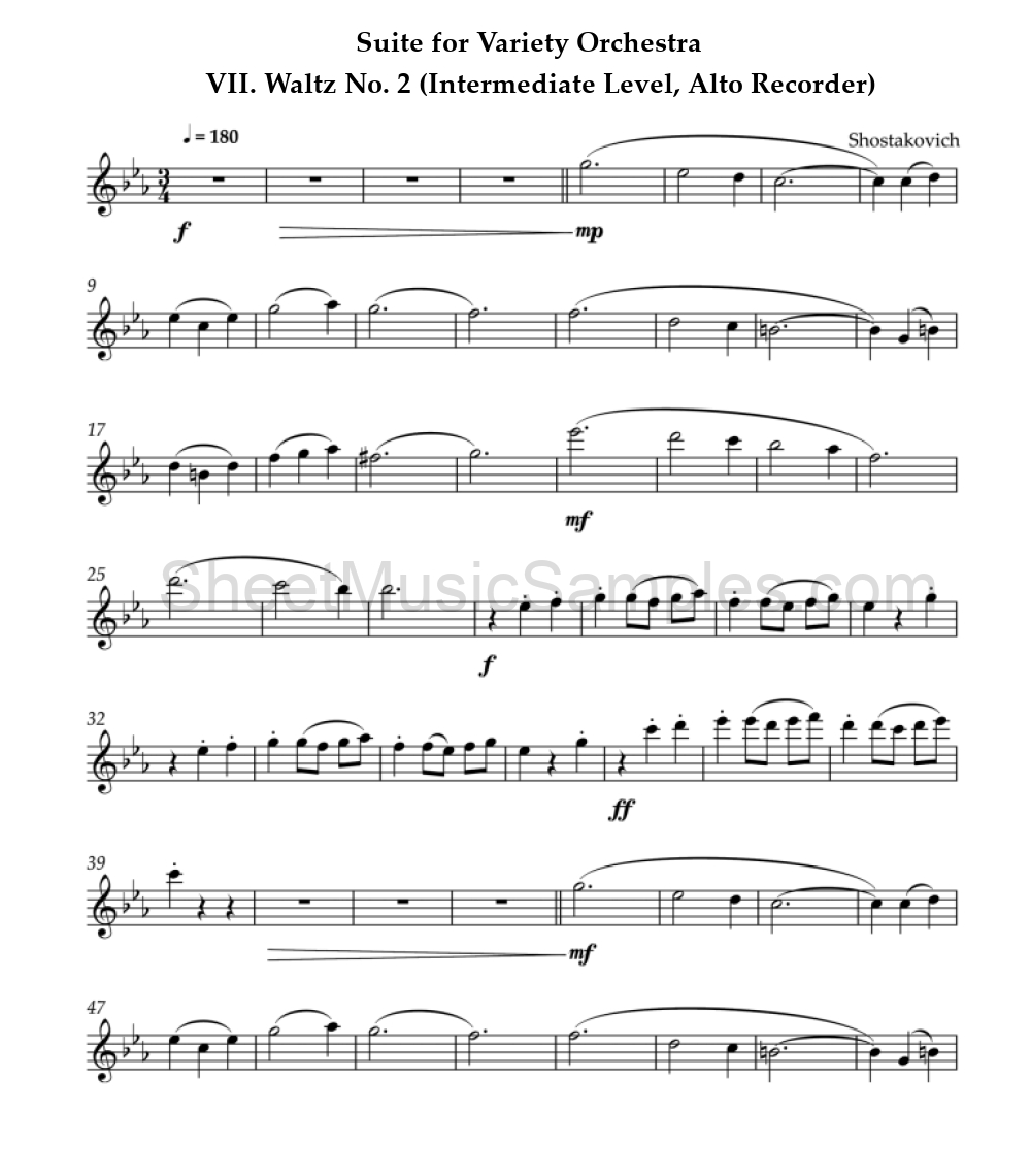 Suite for Variety Orchestra - VII. Waltz No. 2 (Intermediate Level, Alto Recorder)