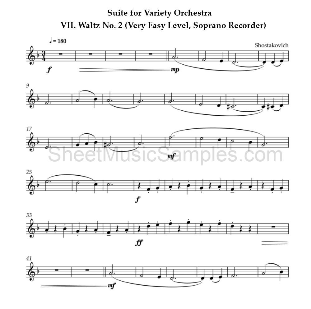 Suite for Variety Orchestra - VII. Waltz No. 2 (Very Easy Level, Soprano Recorder)